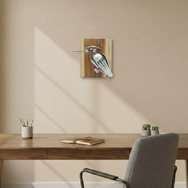 Handcrafted Steel Bird Sculpture – Artistic Decor Made from Recycled Cutlery