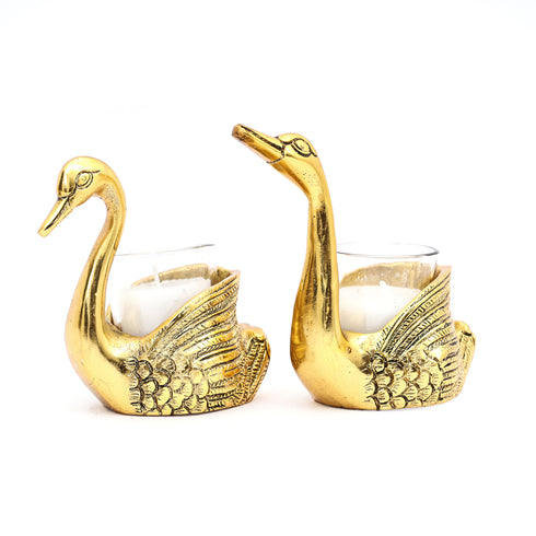 Handcrafted Swan T-Light Holder with Candles (Set of 2)