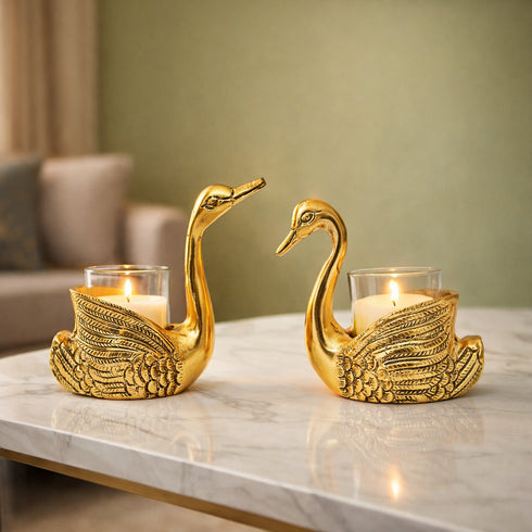 Handcrafted Swan T-Light Holder with Candles (Set of 2)