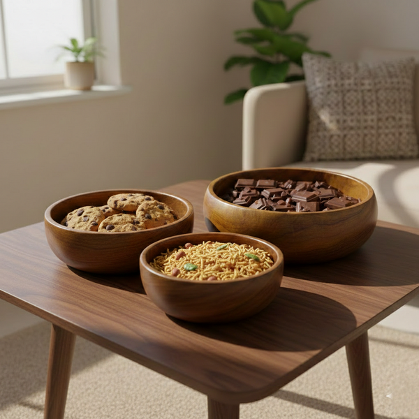 Handcrafted Wooden Bowls Set – Kitchen Serving Item
