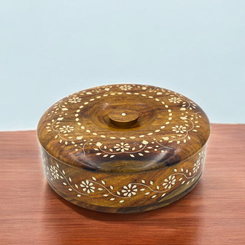 Handcrafted Wooden Inlay Chapati Box | Multi Purpose Wooden Box