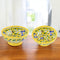 Handcrafted Yellow Colour Round Blue Pottery Bowls—Set of 2—Floral Pattern—6”
