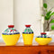 Handcrafted Yellow Terracotta Pots for Home Decor - Set of 3 - Warli Hand Painting