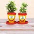 Handcrafted Yellow and Red Terracotta Planters - Set of 2 - Funky Hand Painting
