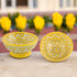 Handcrafted Yellow and White Round Blue Pottery Bowls—Set of 2—Geometric Pattern—6”