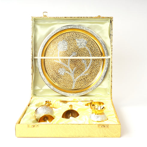 Handcrafted and Hand embossed Premium Brass Pooja Thali Set