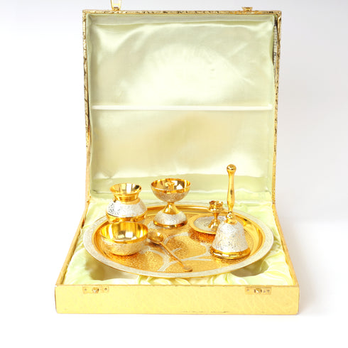 Handcrafted and Hand embossed Premium Brass Pooja Thali Set