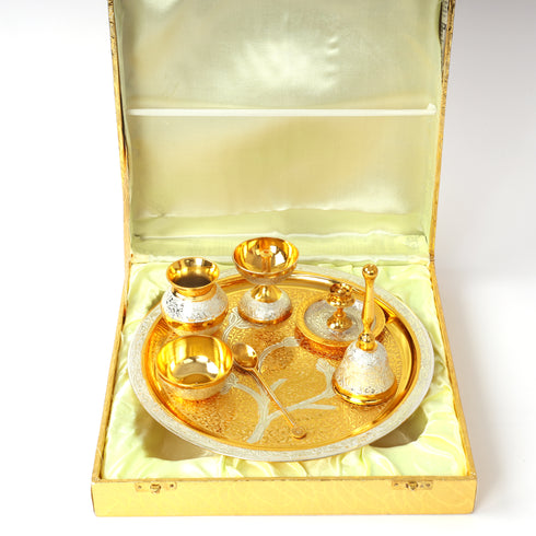 Handcrafted and Hand embossed Premium Brass Pooja Thali Set
