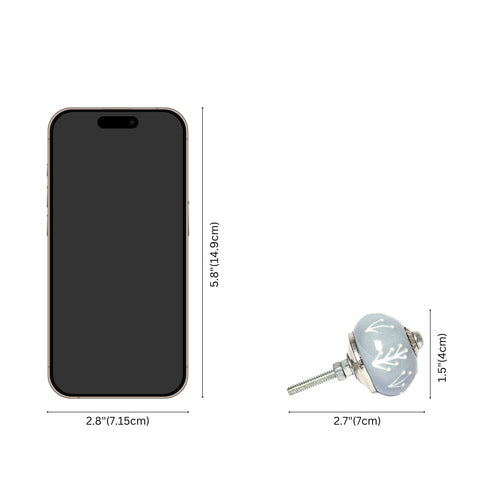 Handcrafted and Hand painted Grey Ceramic Knobs—Round Shaped—Set of 6—Abstract Pattern