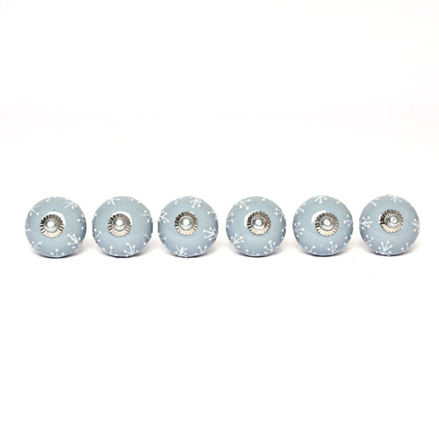 Handcrafted and Hand painted Grey Ceramic Knobs—Round Shaped—Set of 6—Abstract Pattern
