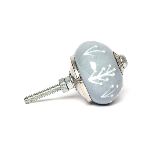 Handcrafted and Hand painted Grey Ceramic Knobs—Round Shaped—Set of 6—Abstract Pattern