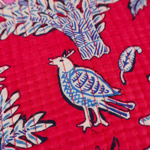 Handcrafted Maroon Quilted Forest Organizer Zip Pouch – Hand Block Print