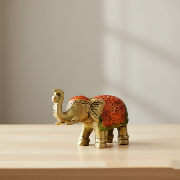 Handmade Ethnic Indian Brass Elephant Decor Showpiece Standard Golden