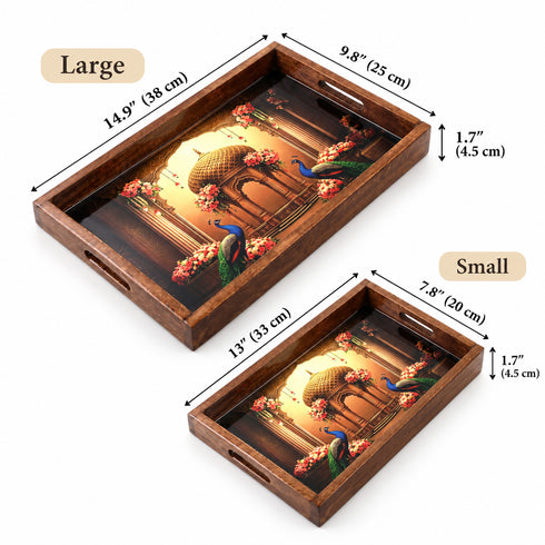 Handmade Grand Domed Pavilion Wooden Tray Set of 2