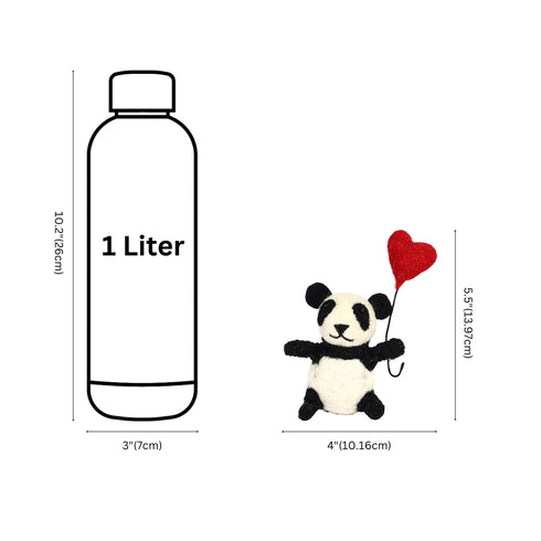 Handmade Needled Felt Work Panda with Heart for Gifting