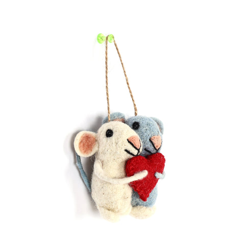 Handmade Needled Felt Work Mouse Pair Hanging for Gifting