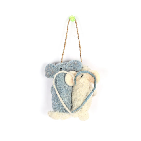 Handmade Needled Felt Work Mouse Pair Hanging for Gifting