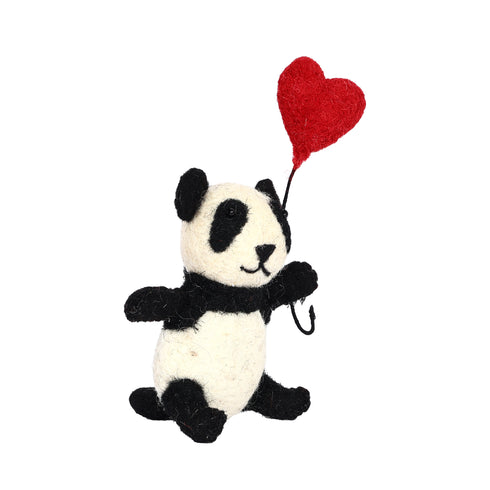 Handmade Needled Felt Work Panda with Heart for Gifting