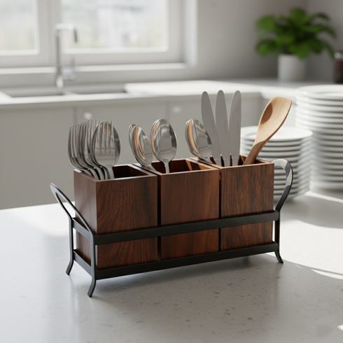 Handmade Wooden Cutlery Holder – Table Décor Item