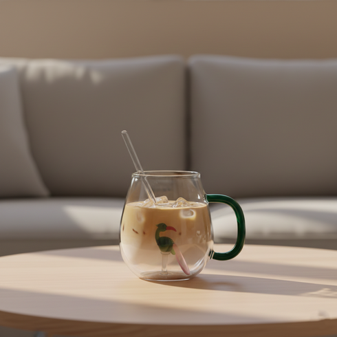 Handmade 3D Animal Figurine Glass Mug with Stirrer