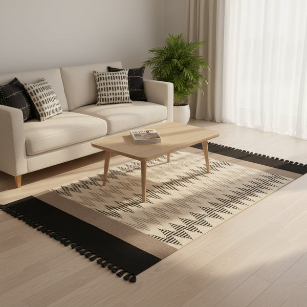 Handwoven Black & Ivory Chevron Pattern Rug/Floor Mat