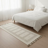 Handwoven Ivory Geometric Pattern Rug – Jawaja Wool Dhurrie