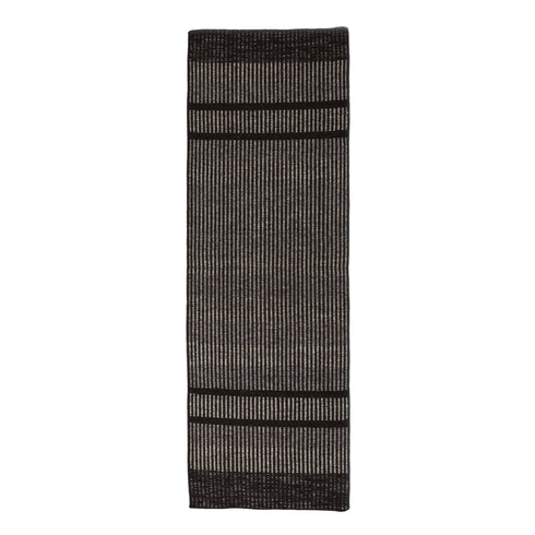 Handwoven Jawaja Durrie | Bedside Runner—Black Colour— Stripe Pattern