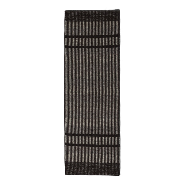 Handwoven Jawaja Durrie | Bedside Runner—Black Colour— Stripe Pattern