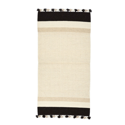 Handwoven Jawaja Durrie | Bedside Runner— Ivory and Black Colour— Stripe Pattern