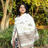 Handwoven Kutchi Bhujodi White Shawl with Earthy Red and Green Geometric Patterns