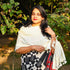 Handwoven Kutchi Bhujodi White Stole with Mirrorwork and Geometric Pattern