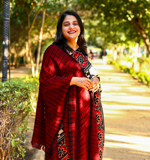 Handwoven Maroon and Black Kutchi Bhujodi Stole