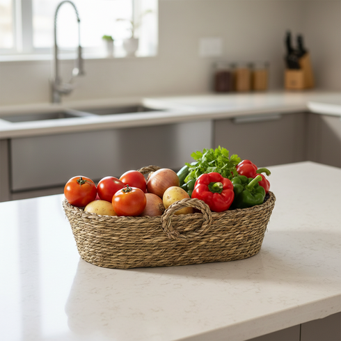 Handwoven Sabai Grass Fruit/Vegetable Basket—Natural