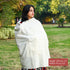Handwoven White Kutchi Bhujodi Shawl with Mirrorwork and Geometric Pattern