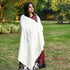 Handwoven White Kutchi Bhujodi Shawl with Mirrorwork and Geometric Pattern