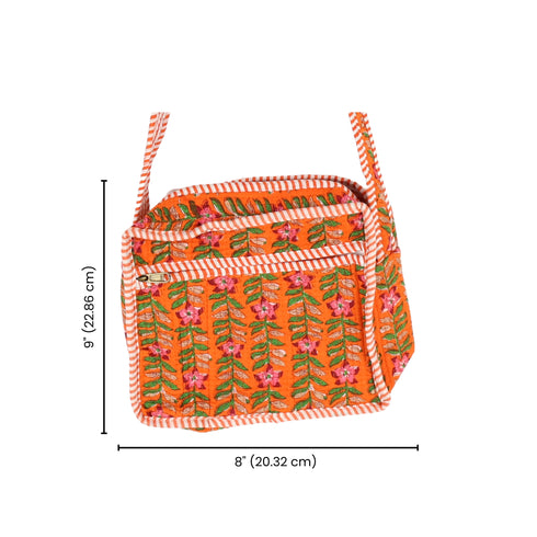 Heritage Bloom Tangerine Quilted Crossbody Sling Bag info