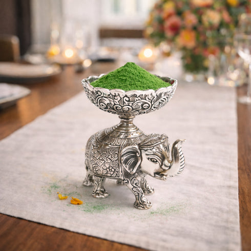 Holi Special German Silver Elephant Gulal Bowls