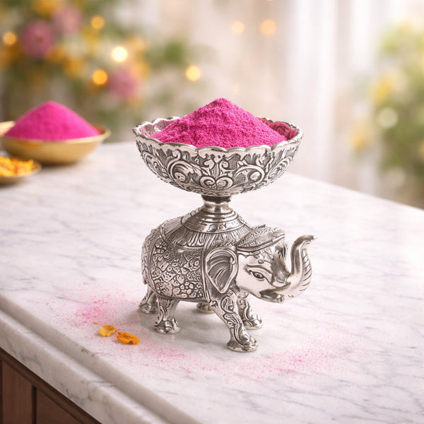 Holi Special German Silver Elephant Gulal Bowls