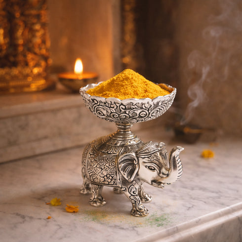 Holi Special German Silver Elephant Gulal Bowls