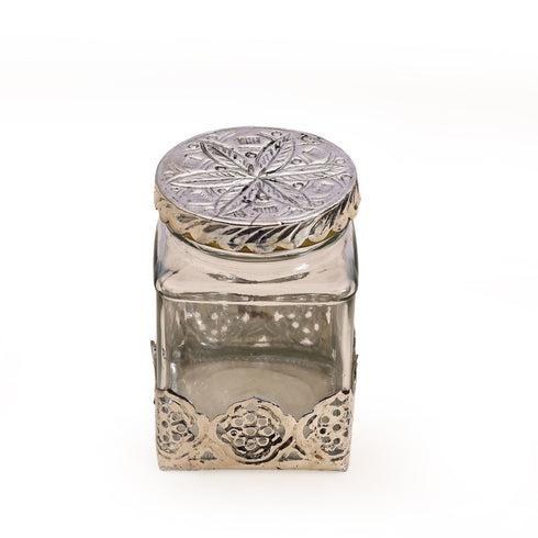 German silver Glass Jars set with decorative tray (2 Jars)