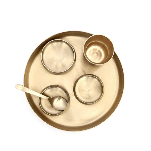 Pure Kansa Belgian Thali set – 6 Piece set (1 Belgian thali, 1 glass, 1 spoon, 2 bowls and 1 Dessert bowl)