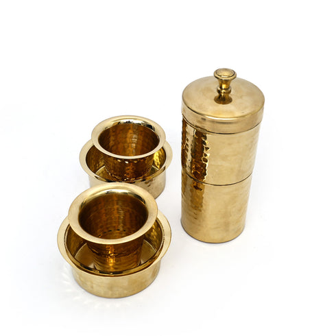 Brass Glossy Dabara-Tumbler set with coffee filter (Large)