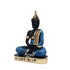 Black and blue Buddha statue with gold accents on a white background