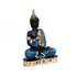 Decorative Buddha statue with black, blue, and gold colors on a white background