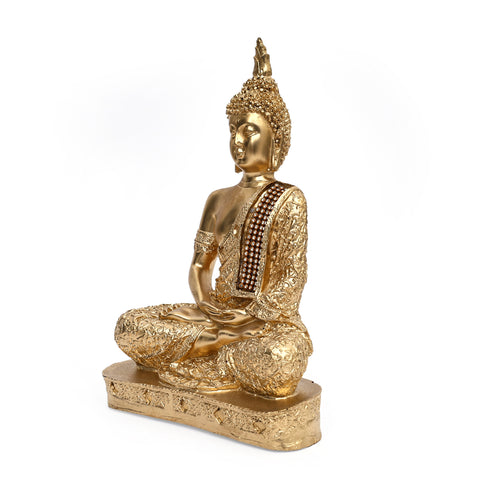 Golden Matte Finish Buddha Idol for Home Décor -Golden Detailing on Robe