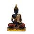 Decorative Buddha statue with black, gold, and red colors on a white background