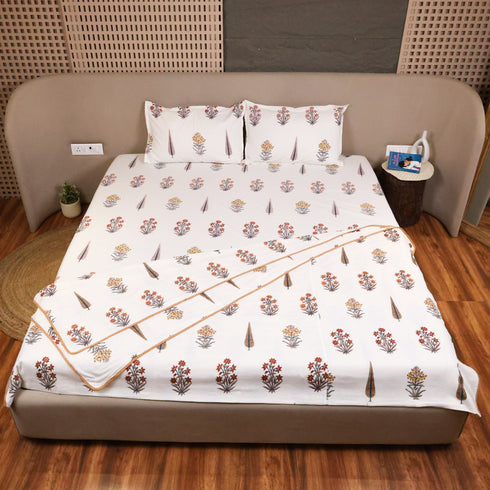 Premium Floral Pattern Cotton King Size Bedsheet, Pillow Cover & Dohar (4-piece set)