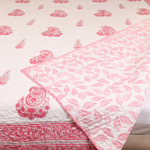 Hand Block Print Floral Pattern Premium Mulmul cotton Double Bedcover and pillow cover