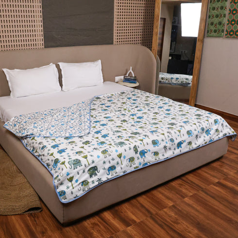 Traditional Elephant Folk Print Double Bed Dohar