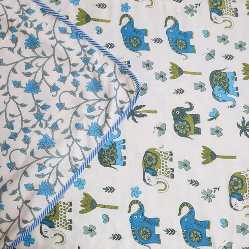 Traditional Elephant Folk Print Double Bed Dohar